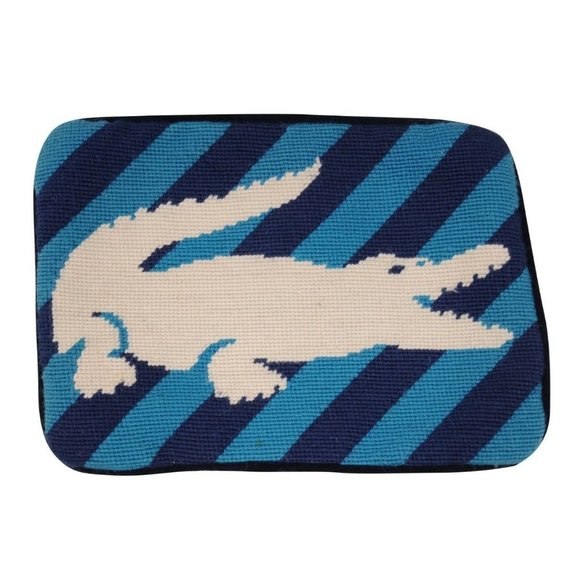 Jonathan Adler Lacoste Pillow 8 x 11 Navy Blue Turquoise Velvet Knit Pouch Sac - Picture 1 of 10